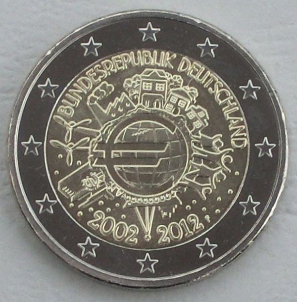 2 Euro Gedenkmünze Deutschland F 2012 10 Jahre Euro unz.