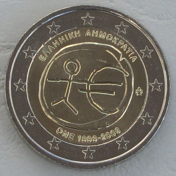 2 Euro Gedenkmünze Griechenland 2009 10 Jahre WWU unz.