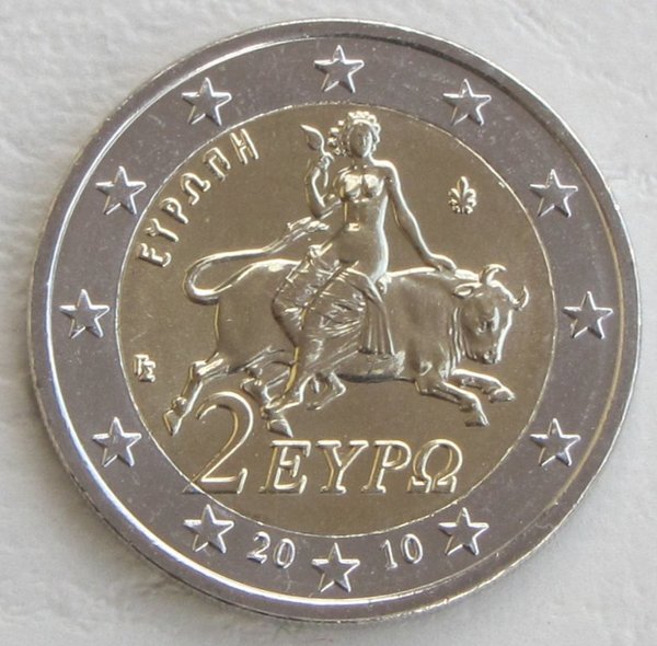2 Euro Kursmünze Griechenland 2010 Göttin Europa auf Stier unz.