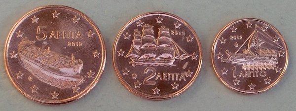 1+2+5 Euro Cent Kursmünzen Griechenland 2012 unz
