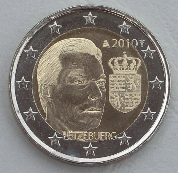 2 Euro Gedenkmünze Luxemburg 2010 Wappen Großherzog Henri unz.