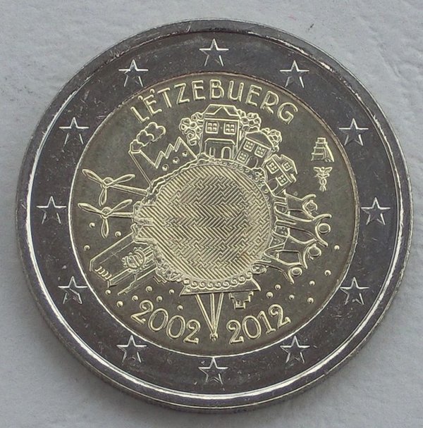 2 Euro Luxemburg 2012 10 Jahre Euro unz
