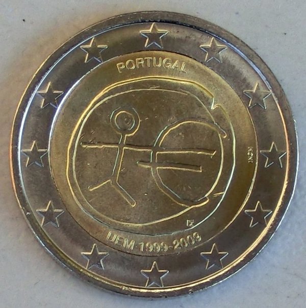 2 Euro Gedenkmünze Portugal 2009 10 Jahre WWU unz