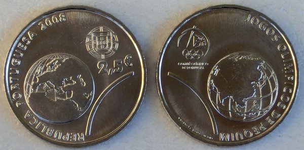 2,5 Euro Gedenkmünze Portugal 2008 Olympiade Peking unz