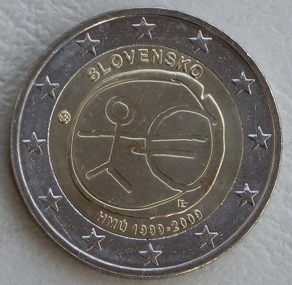 2 Euro Gedenkmünze Slowakei 2009 10 Jahre WWU unz.