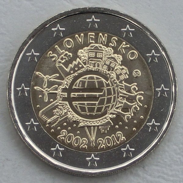 2 Euro Gedenkmünze Slowakei 2012 10 Jahre Euro unz.