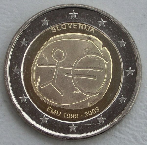 2 Euro Gedenkmünze Slowenien 2009 10 Jahre WWU unz