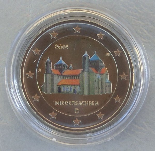 2 Euro Gedenkmünze Deutschland 2014 Niedersachsen / Michaeliskirche in Farbe unz