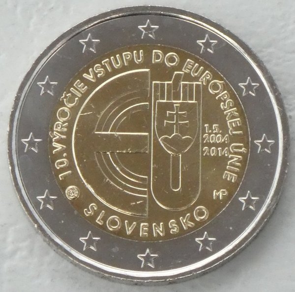 2 Euro Gedenkmünze Slowakei 2014 10 Jahre EU-Beitritt unz