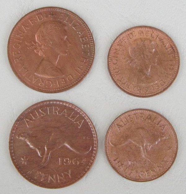 Australien 1/2 + 1 Penny Kursmünzen 1955-1964 Känguru unz.