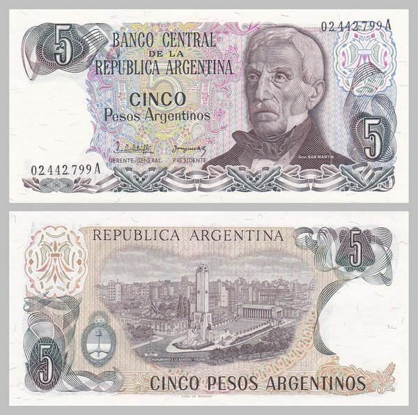 Argentinien / Argentina 5 Pesos 1983-84 p312a unz.