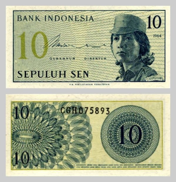 Indonesien / Indonesia 10 Sen 1964 p92a unz.