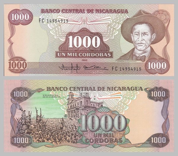 Nicaragua 1000 Cordobas 1985 p156b unz.