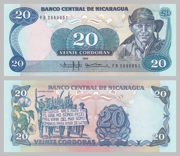 Nicaragua 20 Cordobas 1985 p152 unz.