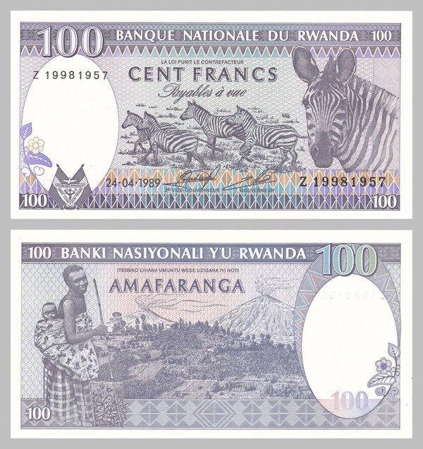 Ruanda 100 Francs 1989 p19 unz.