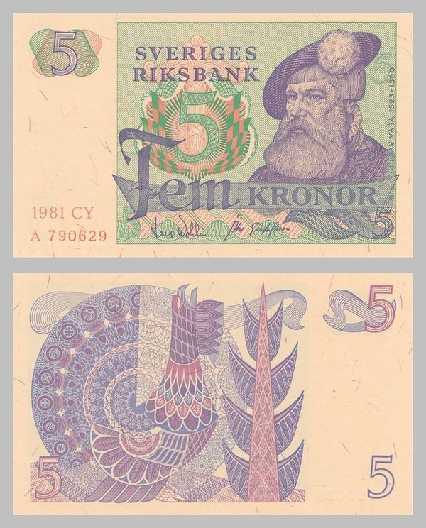 Schweden 5 Kronor 1977-1981 p51d unz