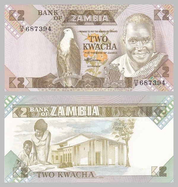 Sambia / Zambia 2 Kwacha 1980-1988 p24c unz.