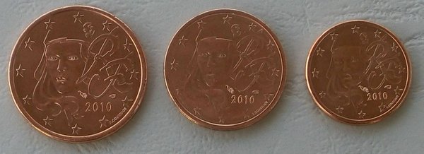 1+2+5 Euro Cent Kursmünzen Frankreich 2010 unz