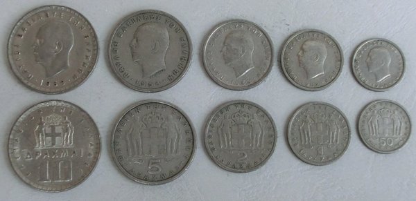 Griechenland / Greece KMS Kursmünzensatz 1954-1962 ss-vzgl