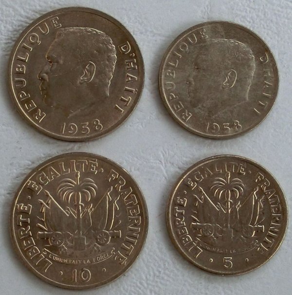 Haiti 5 + 10 Centimes Kursmünzen 1958 unz.