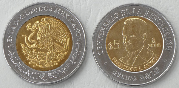Mexiko 5 Pesos 2008 Revolution: Francisco J. Mugica p905 unz.