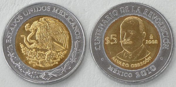 Mexiko 5 Pesos 2008 Revolution: Alvaro Obregon p895 unz.
