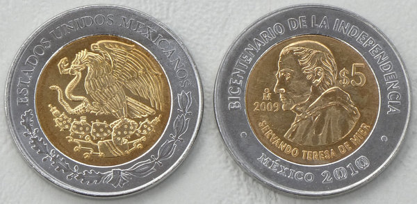 Mexiko 5 Pesos 2009 Unabhängigkeit: Servando Teresa de Mier p916 unz.
