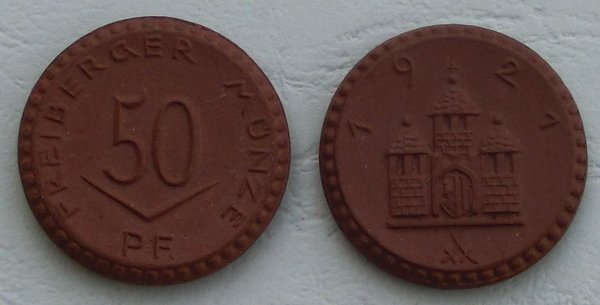 Porzellanmünze, Freiberg, 50Pf, 1921, 120a