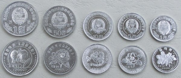 Nordkorea KMS Kursmünzensatz 2002-2008 unz.