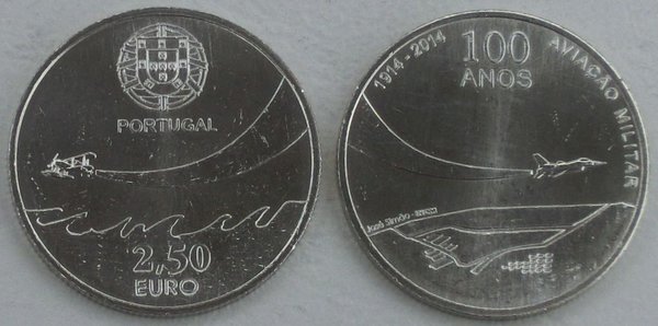 2,5 Euro Gedenkmünze Portugal 2014 Militärische Luftfahrt unz.