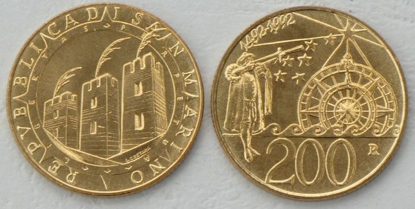 San Marino 200 Lire Gedenkmünze 1992 Kolumbus p285 unz