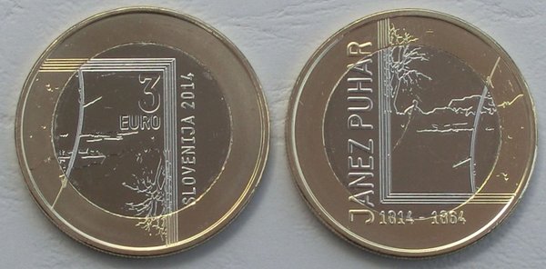 3 Euro Gedenkmünze Slowenien 2014 Janez Puhar unz