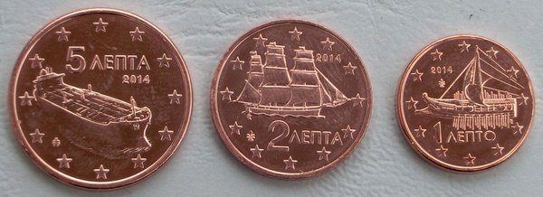 1+2+5 Euro Cent Kursmünzen Griechenland 2014 unz