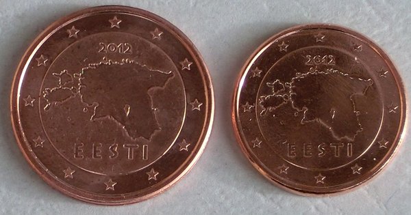 1+2 Euro Cent Kursmünzen Estland 2012 unz