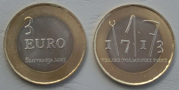 3 Euro Gedenkmünze Slowenien 2013 Aufstand bei Tolmin unz