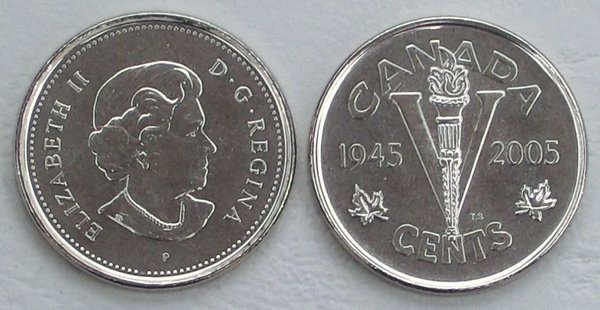 Kanada 5 Cents Gedenkmünze 2005 60 Jahre Sieg im 2. Weltkrieg p627 unz.