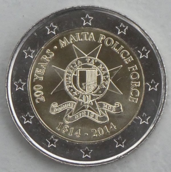 2 Euro Gedenkmünze Malta 2014 200 Jahre maltesische Polizei unz.