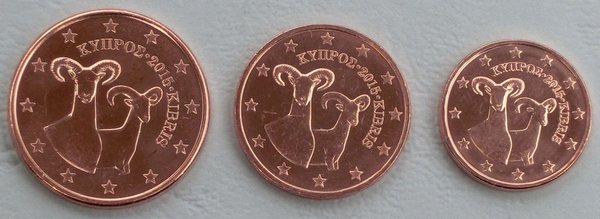 1+2+5 Euro Cent Kursmünzen Zypern 2015 unz