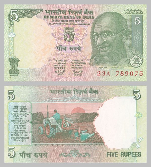 Indien / India 5 Rupees 2002 p88Ad unz.