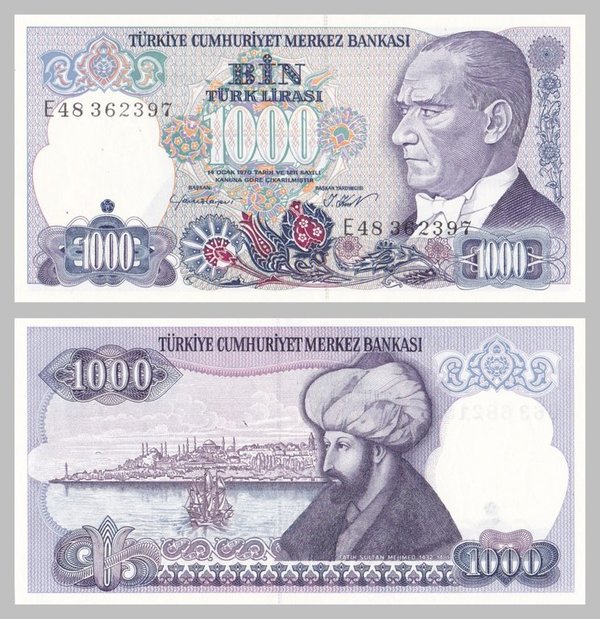 Türkei / Turkey 1000 Lira 1986 p196 unz.
