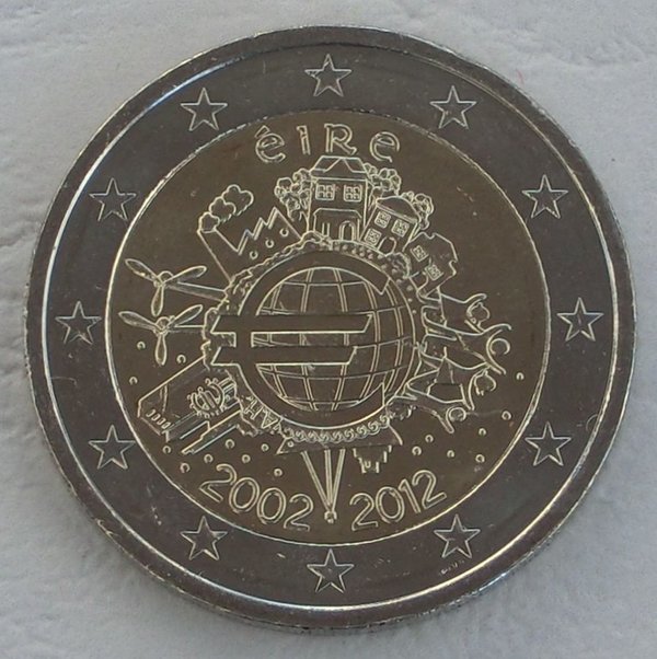 2 Euro Gedenkmünze Irland 2012 10 Jahre Euro unz.