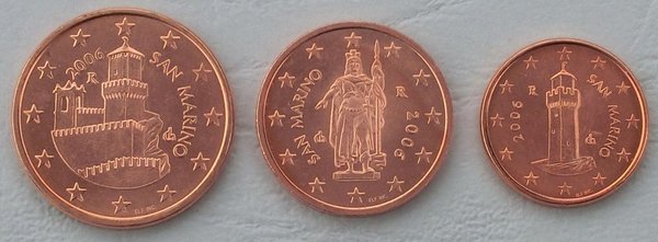 1+2+5 Euro Cent Kursmünzen San Marino 2006 unz