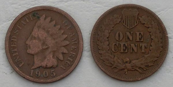 USA 1 Cent Kursmünze 1905 Indian Head p90a s-vzgl