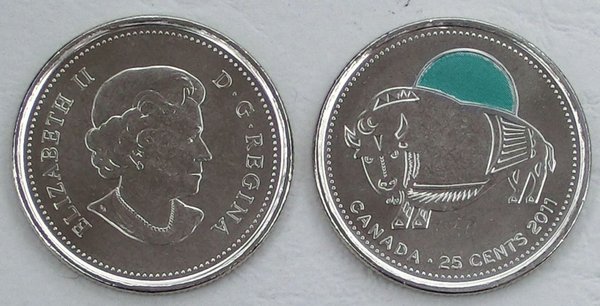 Kanada 25 Cents Gedenkmünze 2011 Bison in Farbe p1168a unz.