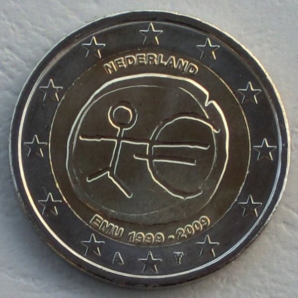 2 Euro Gedenkmünze Niederlande 2009 10 Jahre WWU unz