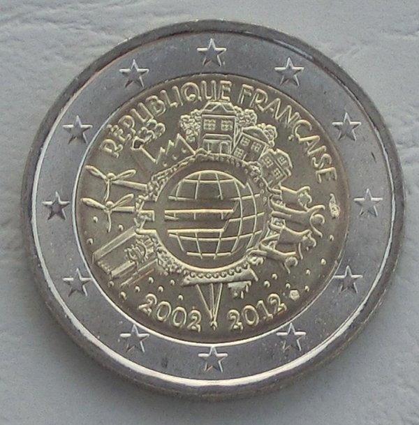 2 Euro Gedenkmünze Frankreich 2012 10 Jahre Euro unz.