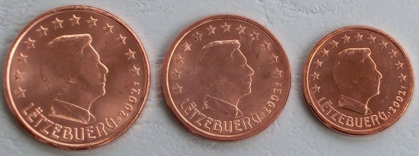 1+2+5 Euro Cent Luxemburg 2002 unz