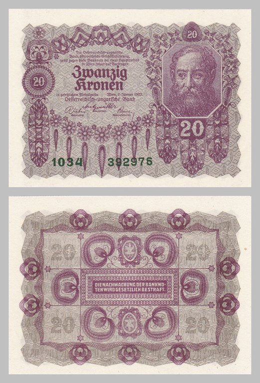 Österreich 20 Kronen 1922 p76 vzgl-unz
