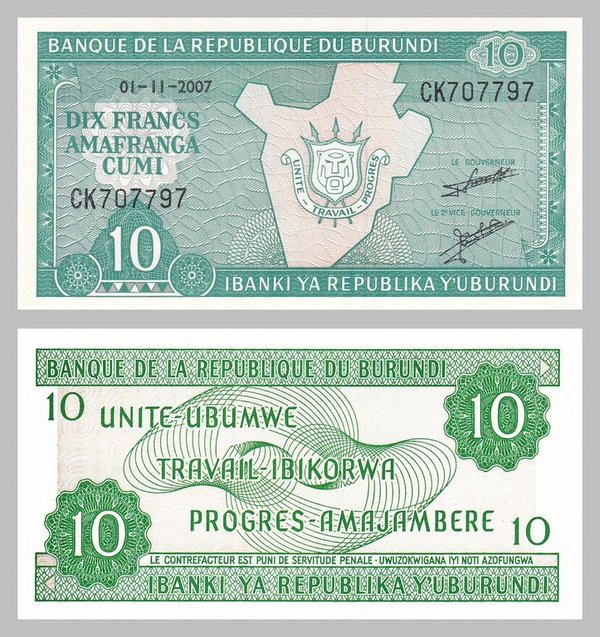 Burundi 10 Francs 2007 p33e unz.