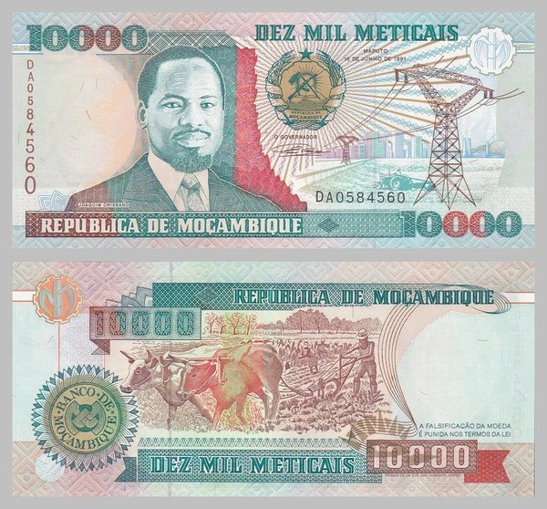 Mosambik / Mozambique 10000 Meticais 1991 p137 unz